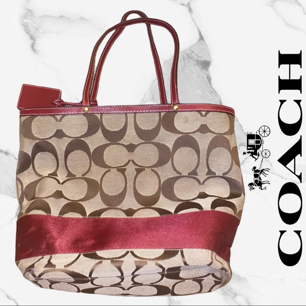 Coach Reversible Red and Khaki Tote